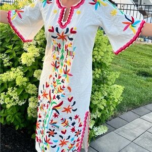 Frances Valentine Linen Caftan in Otomi Oyster Multi